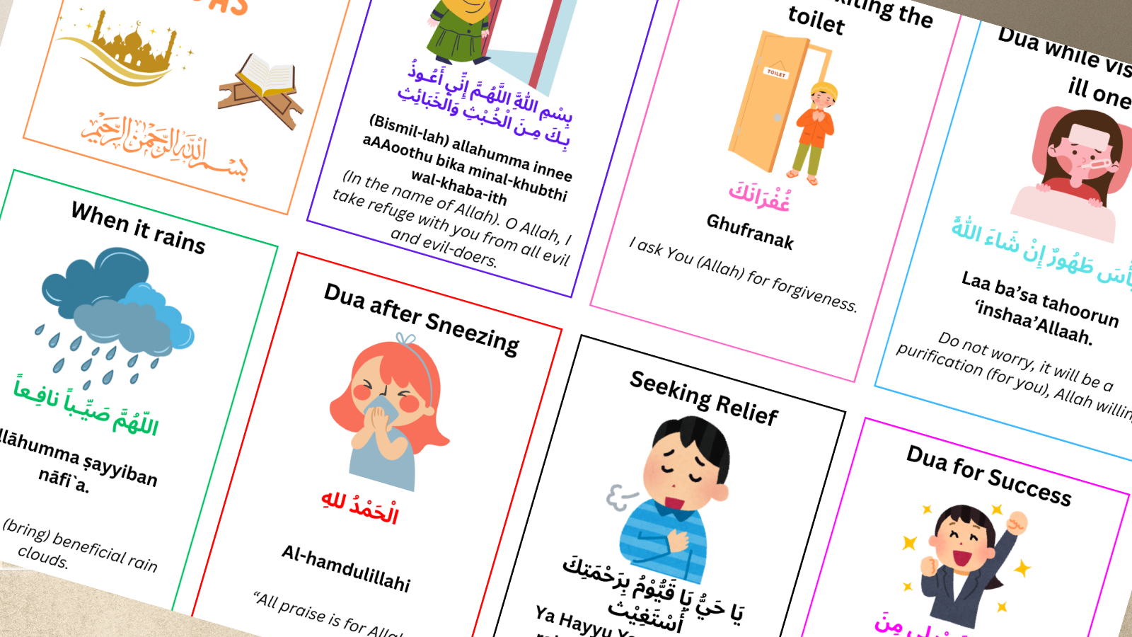 islamic dua flash cards, islamic cards
