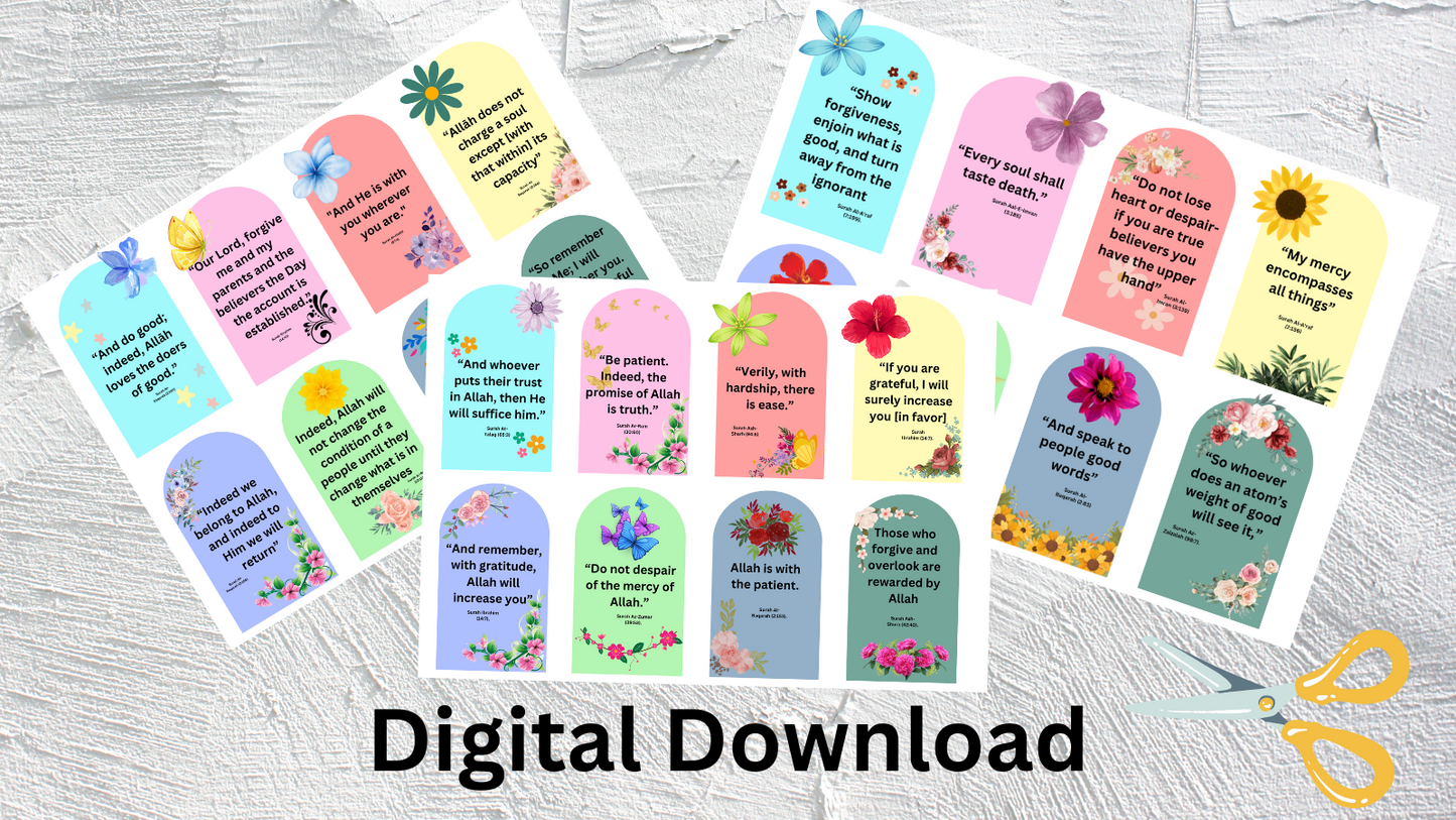 24 Quranic Verse Bookmarks – Printable Islamic Motivation for Kids & Adults